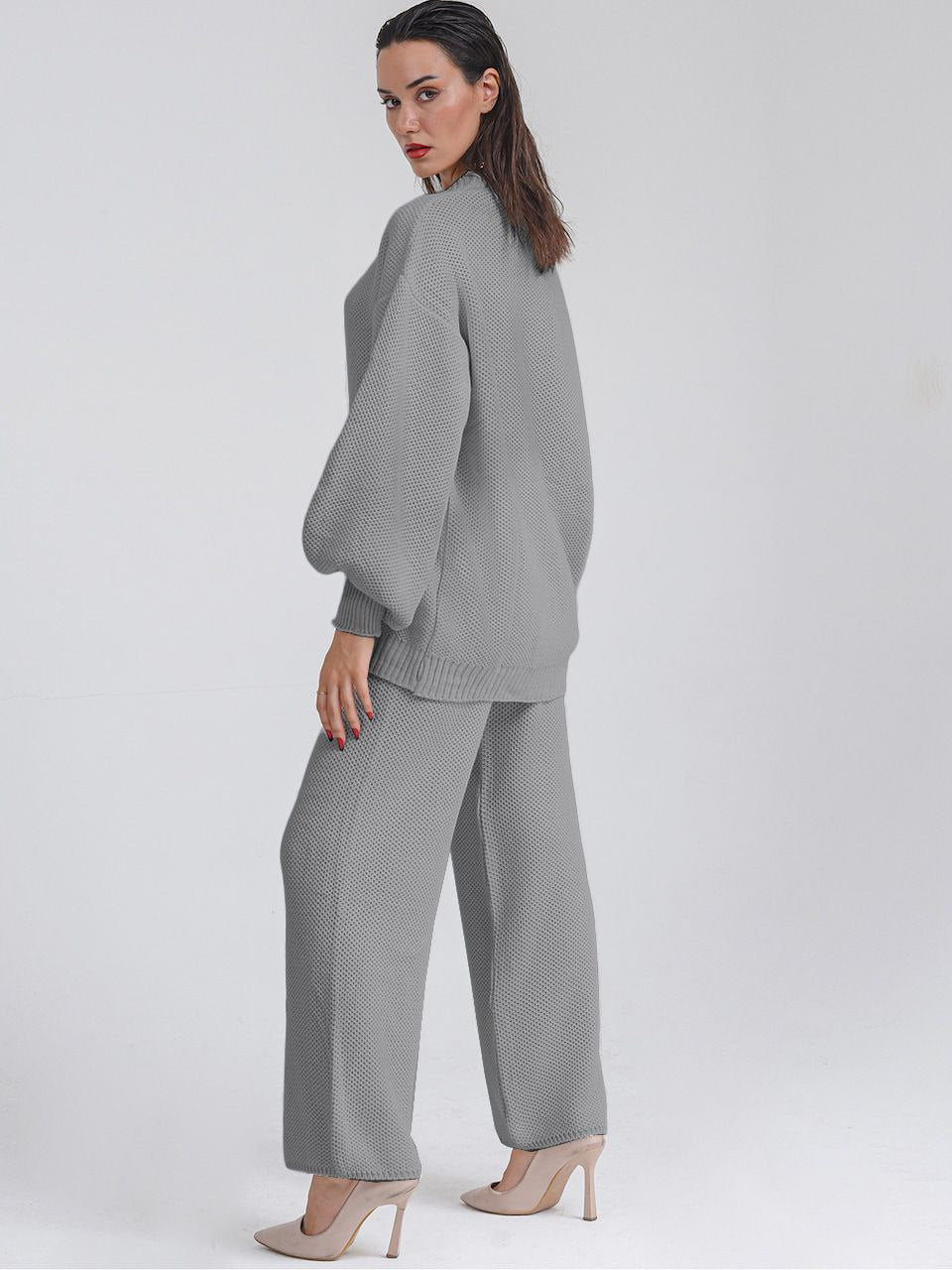 Debra Cardigan + Pants Suit Slim Fit  طقم تريكوه رمادى (سوت + بنطلون)